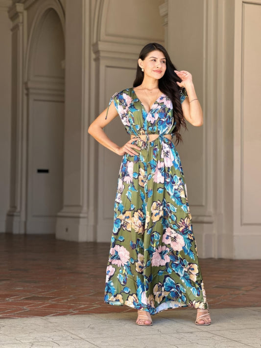Satin Floral Cut Out Straight Leg Jumpsuit - All Season Fashion