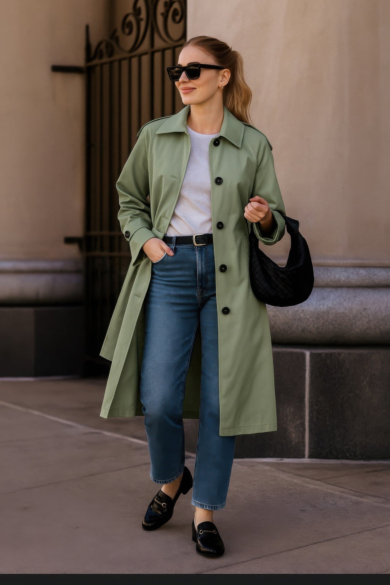 Solid Long Sleeve Trench Coat Woman Lined - All Season Fashion
