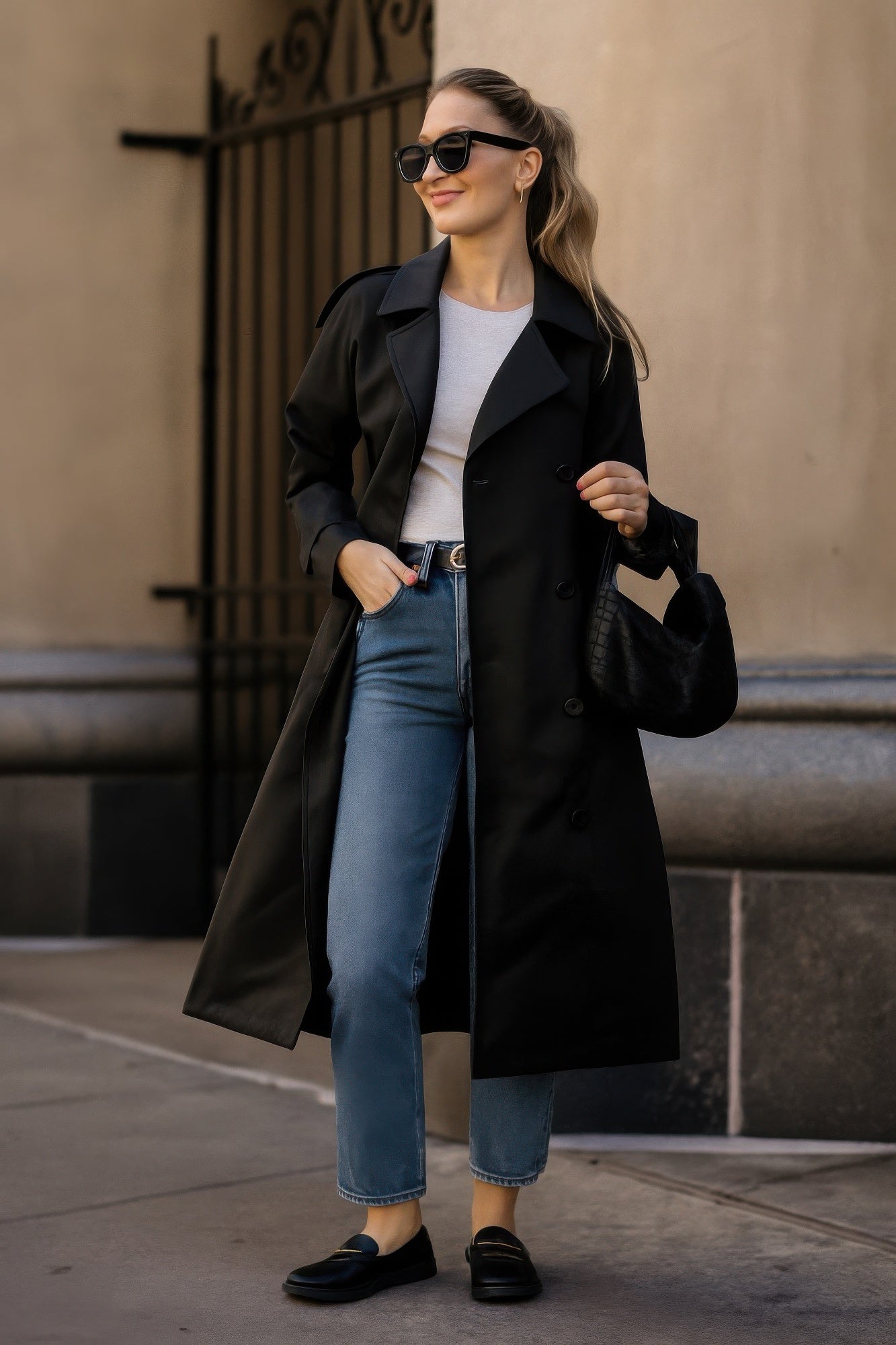 Solid Long Sleeve Trench Coat Woman Lined - All Season Fashion