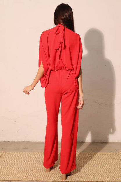 Textured Solid Mock Neck Caftan Jumpsuit - All Season Fashion