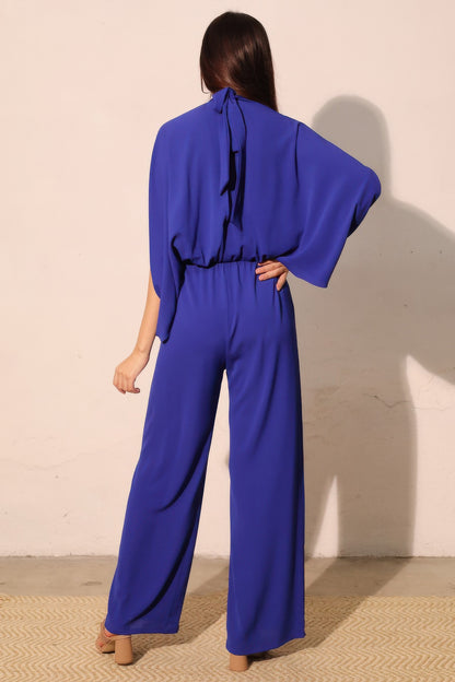 Textured Solid Mock Neck Caftan Jumpsuit - All Season Fashion