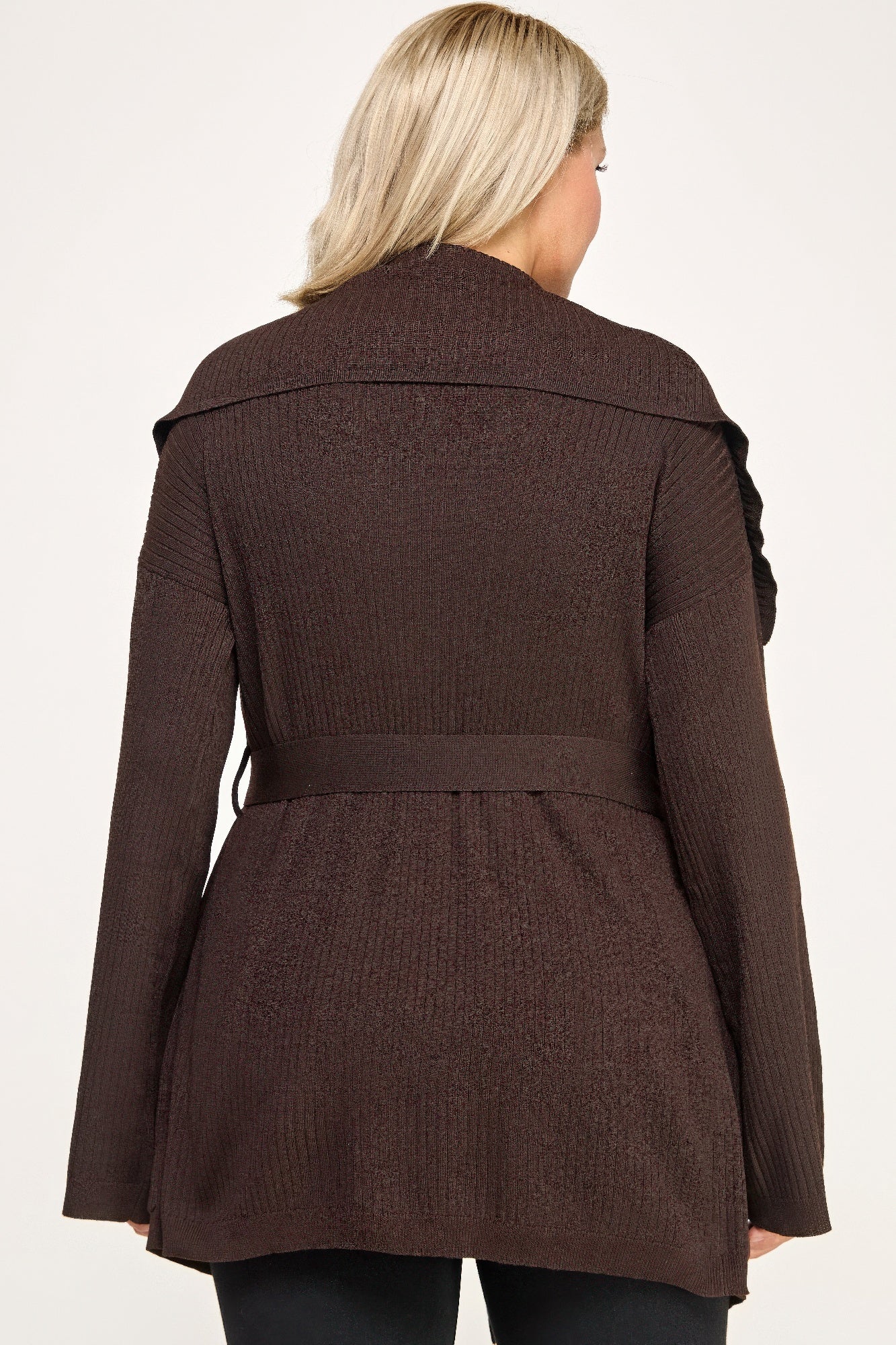 Plus Size Ribbed Wrap Cardigan With Waist Belt - All Season Fashion