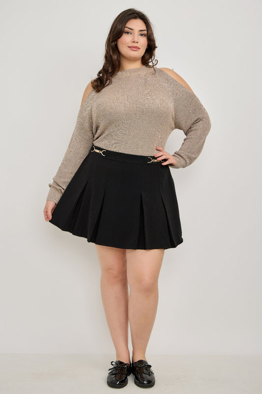 Plus Size Cold-shoulder Knit Sweater - All Season Fashion