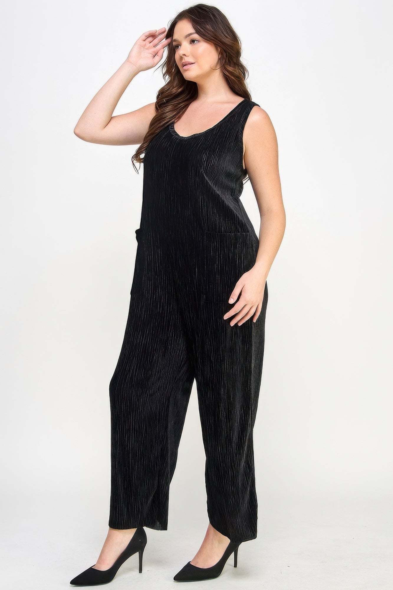 Velvet Plisse Overall Jumpsuit - All Season Fashion