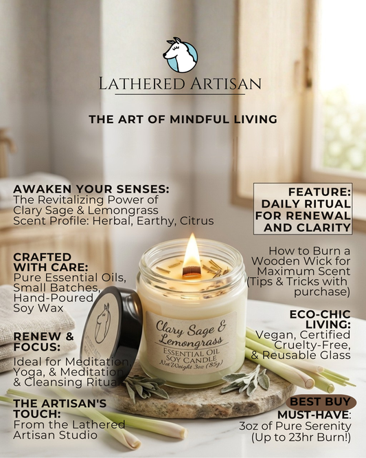 Clary Sage & Lemongrass | Essential Oil | 3 oz Jar Candle