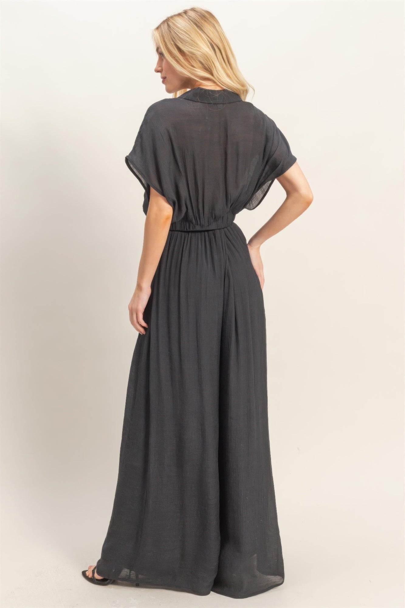 Collared Wrap Top & Wide-leg Pants Set - All Season Fashion