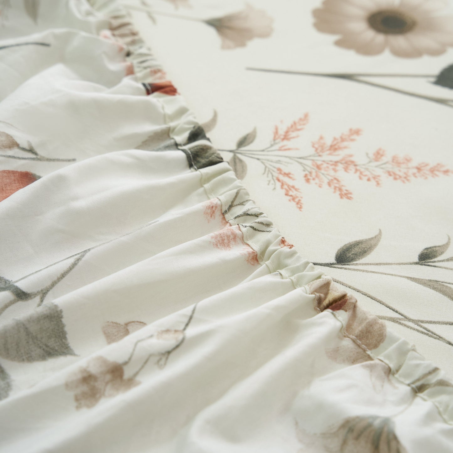 DaDalogy Enchanted Meadow Bed Sheet Set - Floral Harmony in Beige, Rose, and Soft Green, Premium Soft Microfiber, Machine Washable, Deep Pocket 14 - 15 Inches + Flat Sheet
