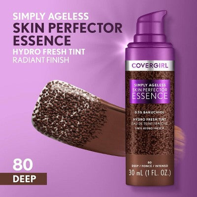 COVERGIRL Simply Ageless Skin Perfector Essence Vegan Foundation 80 Deep 1 fl oz - Imperfect Container