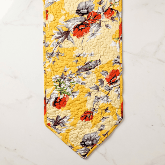 DaDalogy Bedding Sunshine Yellow Floral Vintage Hummingbirds Garden Table Runner (925)