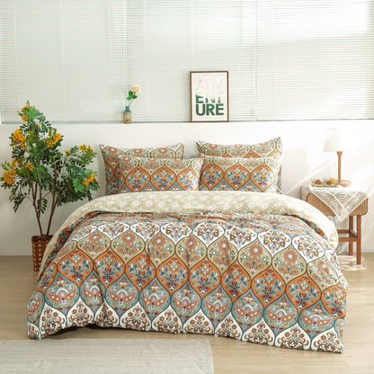 DaDalogy Bedding Bohemian Duvet Cover w/Pillow Cases - Reversible Coral Teal Floral Paisley Botanical Garden Party - Bright Vibrant Multi-Colorful Blue Salmon Pink