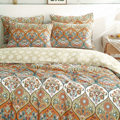 DaDalogy Bedding Bohemian Duvet Cover w/Pillow Cases - Reversible Coral Teal Floral Paisley Botanical Garden Party - Bright Vibrant Multi-Colorful Blue Salmon Pink