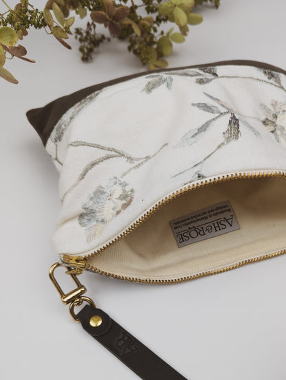 Winona Embroidered Linen Wristlet