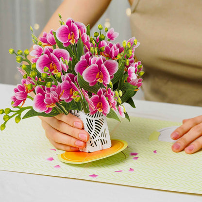Orchid Flower Bouquet Pop-Up Card with Keepsake