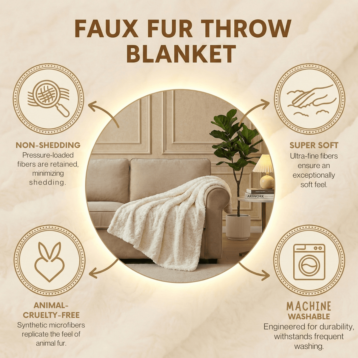 DaDa Bedding Luxury White Roses Fluffy Soft Sherpa Backside Faux Fur Throw Blanket (K11)