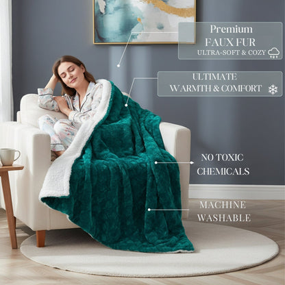 DaDa Bedding Mermaid Scales Emerald Green Blue w/ Sherpa Backside Faux Fur Throw Blanket (BL-171805)