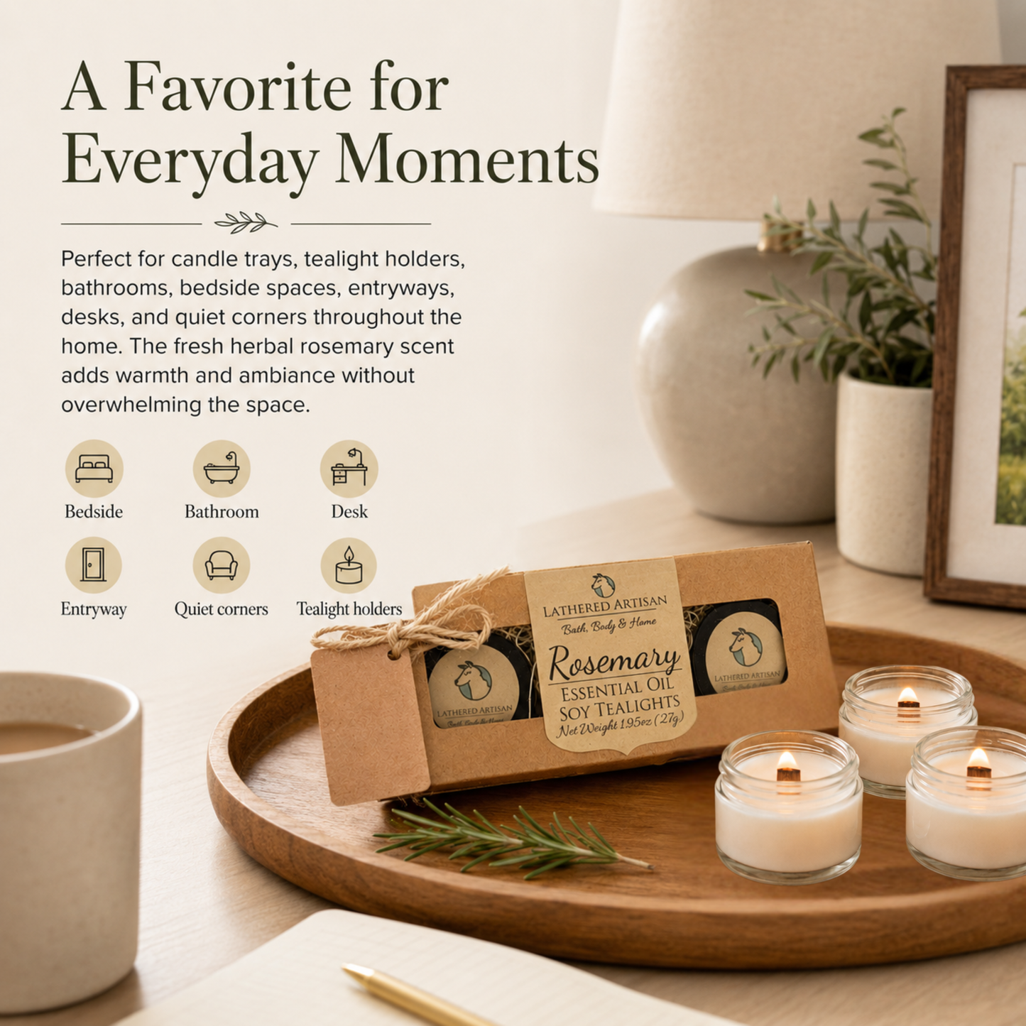 Rosemary | Essential Oil | Glass Jar Tealight Candles