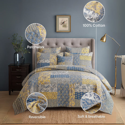DaDa Bedding Honey Cove Garden Floral Paisley Cottage Patchwork Bedspread Set (JHW-957)
