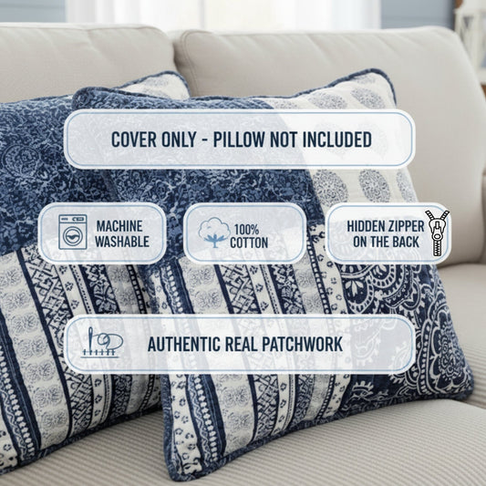 DaDa Bedding Set of 2-Pieces Bohemian Denim Blue Elegance Throw Pillow Covers - 18β x 18" (JHW660)