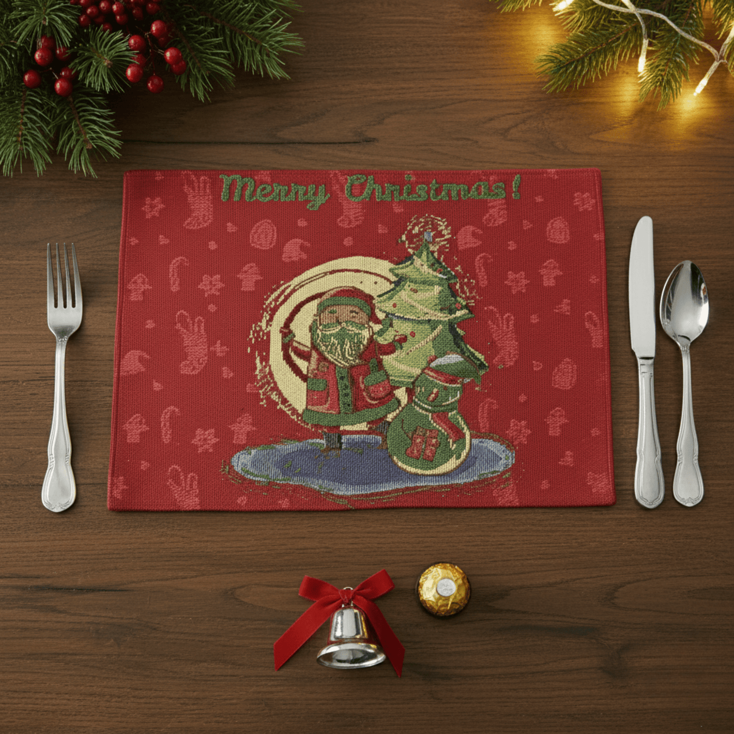 DaDa Bedding Set of 4-Pieces Red Santa Claus Christmas Tapestry Placemats 13” x 19” (17615)