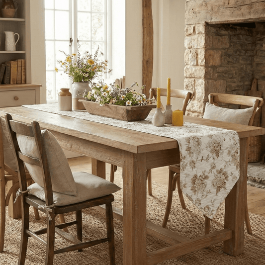 DaDa Bedding Hint of Mint Cottage Floral Roses Quilted Cotton Dining Table Runner (3036)