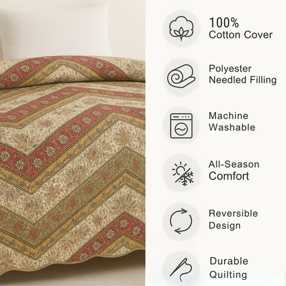 DaDa Bedding Rustic Bohemian Cranberry Sage Chevron Floral Bedspread Set (JHW-924)