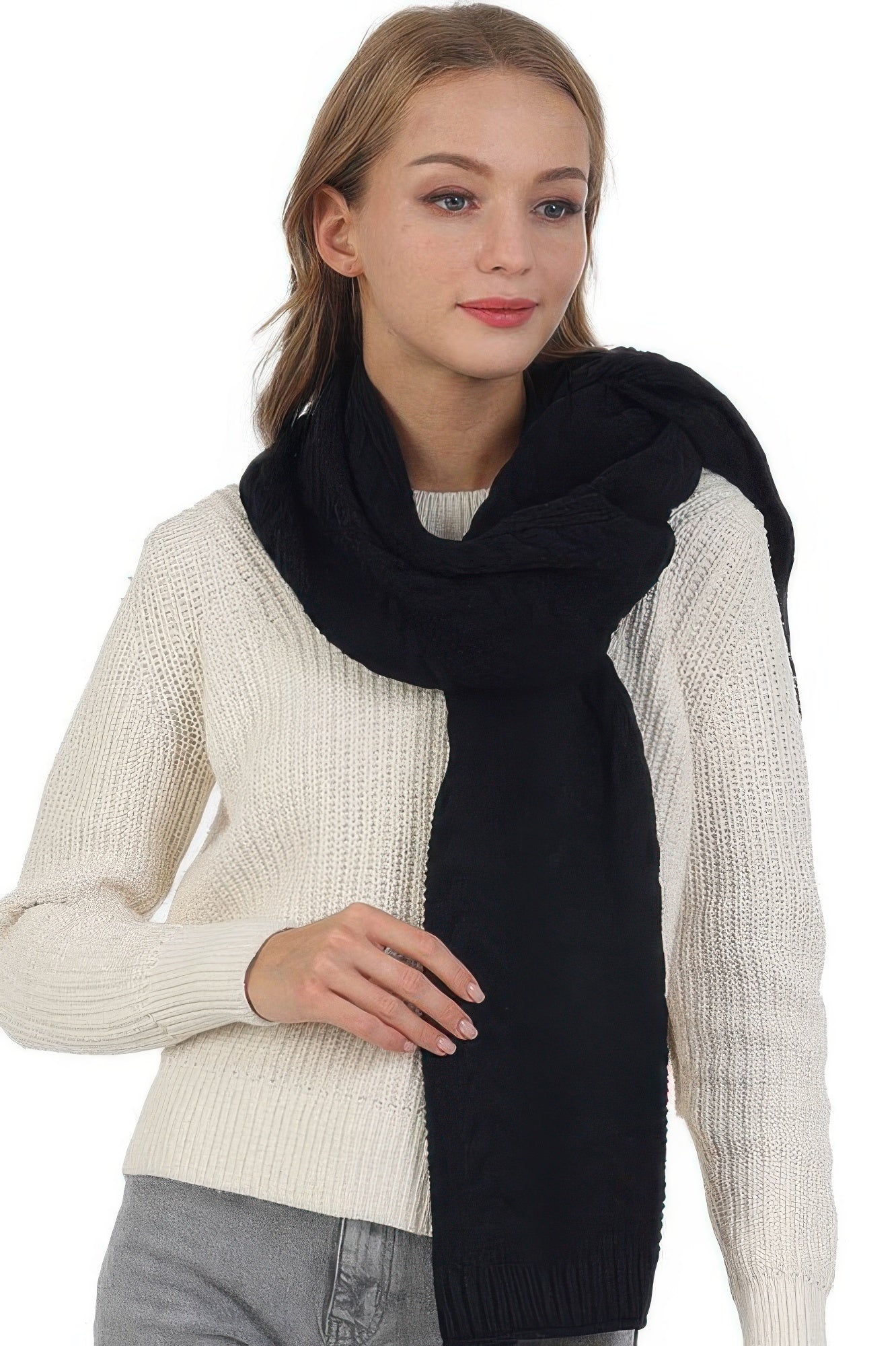 Solid Color Cable Knitted Scarf - All Season Fashion