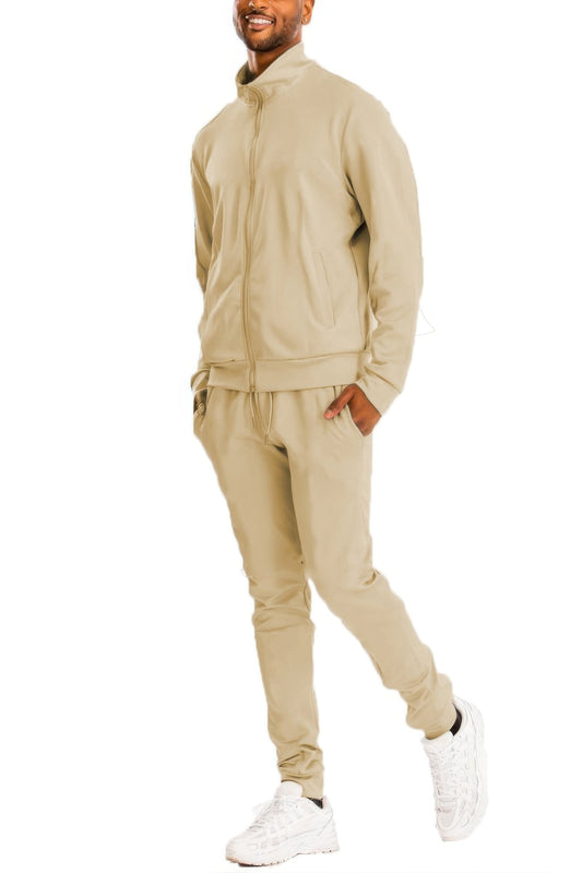 Full Zip Up Solid Track Jacket Set - All Season Fashion