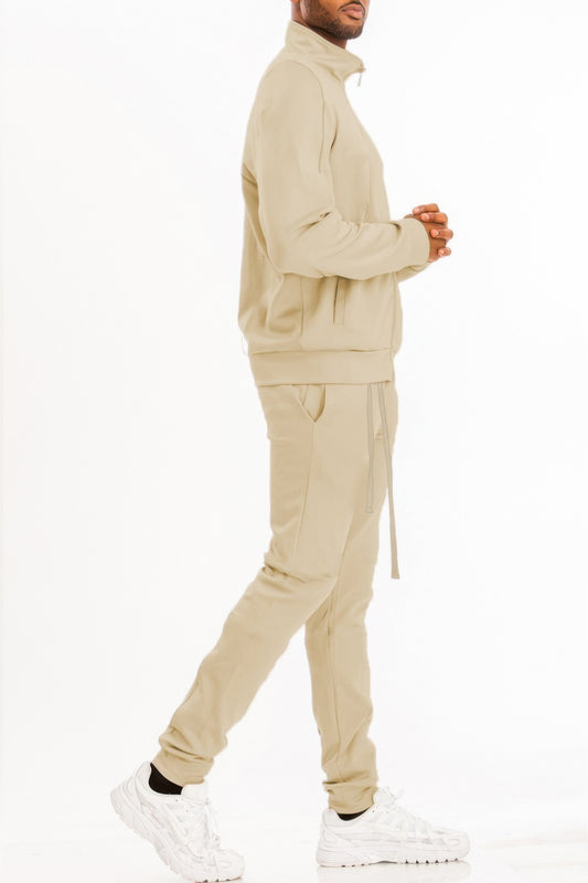 Full Zip Up Solid Track Jacket Set - All Season Fashion