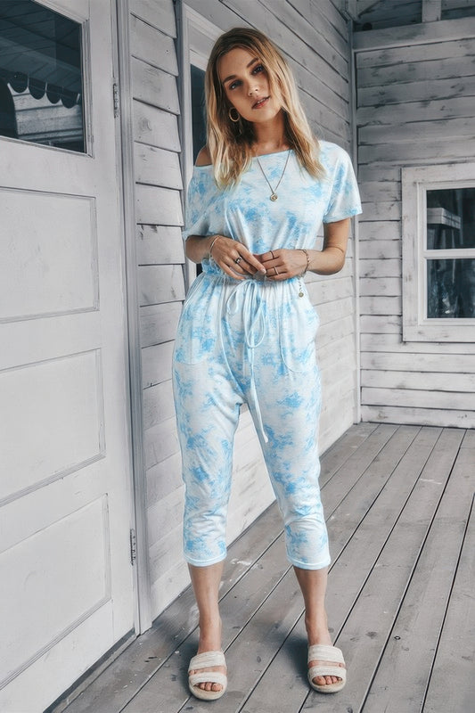 Tie Dye One Shoulder Drawstring Fit Jumpsuit - All Season Fashion