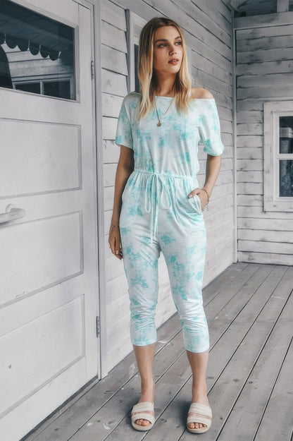 Tie Dye One Shoulder Drawstring Fit Jumpsuit - All Season Fashion