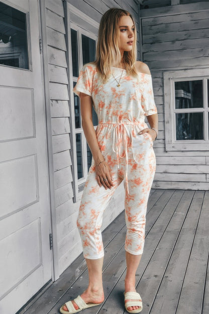 Tie Dye One Shoulder Drawstring Fit Jumpsuit - All Season Fashion