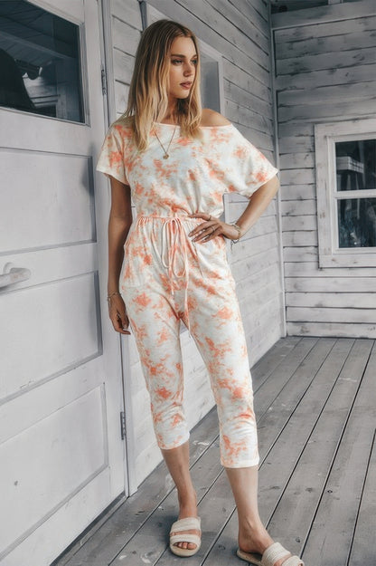 Tie Dye One Shoulder Drawstring Fit Jumpsuit - All Season Fashion