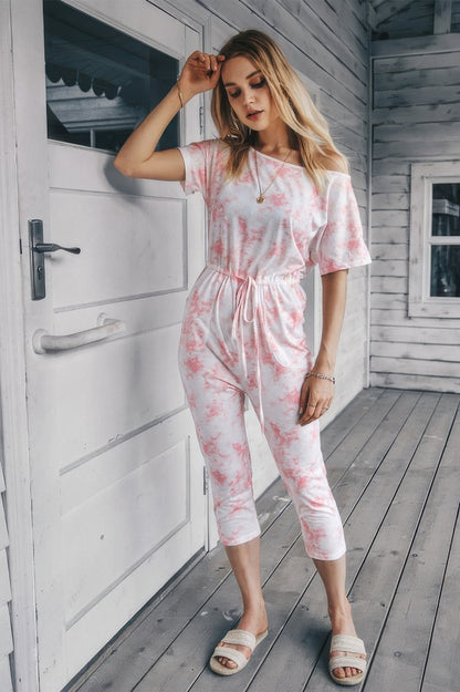 Tie Dye One Shoulder Drawstring Fit Jumpsuit - All Season Fashion
