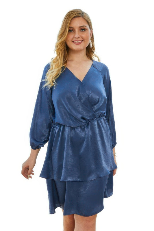 Plus Size Solid V Neck Ruffled Hem Dress - All Season Fashion