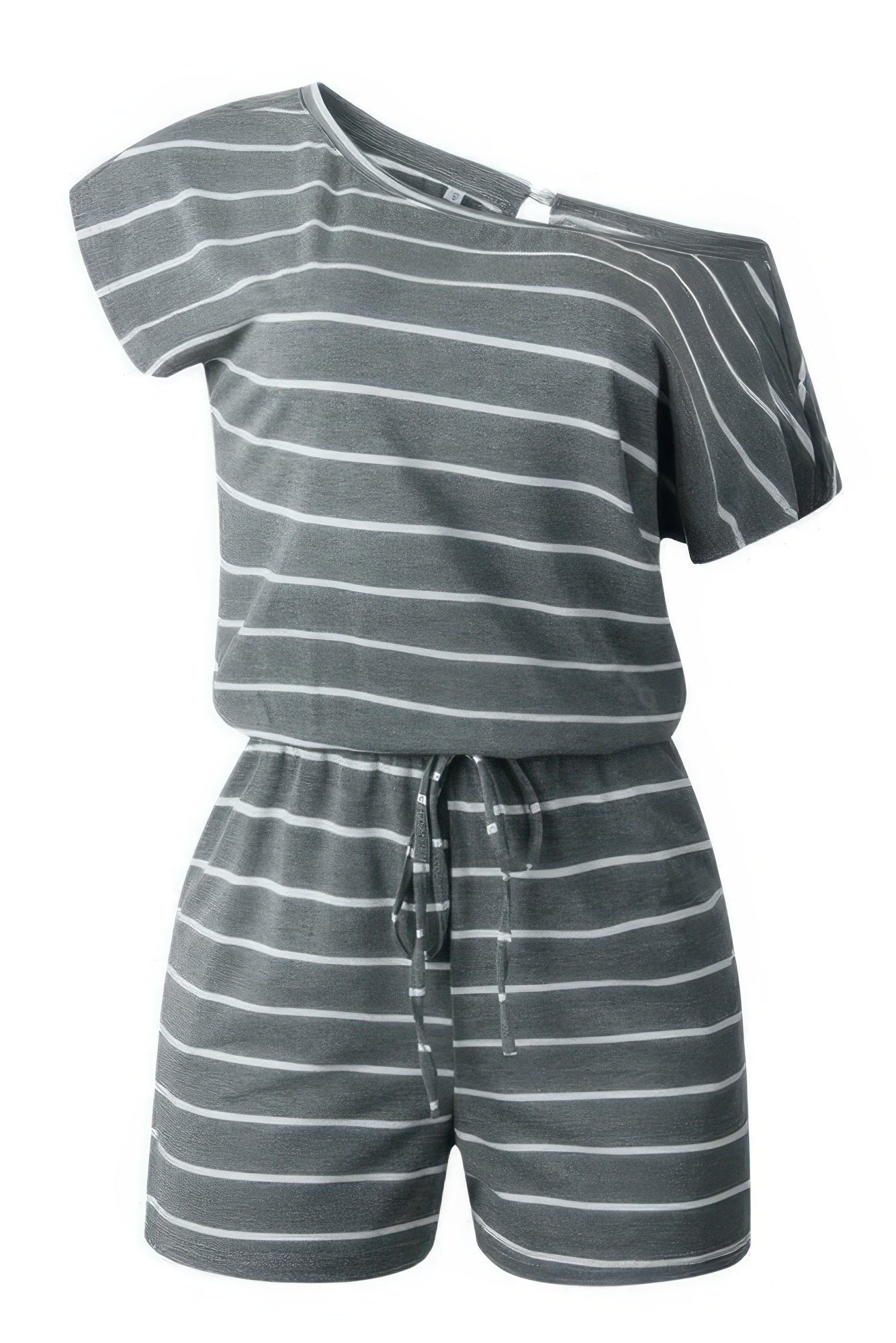 Striped Short Sleeve Drawstring Waist Romper - All Season Fashion