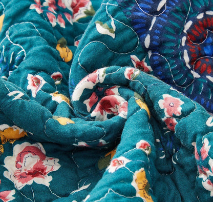 DaDa Bedding Bohemian Patchwork Bed of Wild Flowers Floral Gardenia Green Bedspread Set (JHW-886)