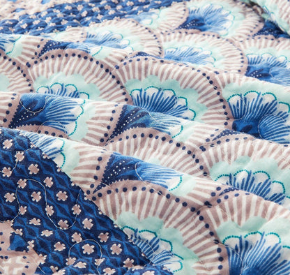 DaDa Bedding Mediterranean Blue Mint Green Patchwork Quilted Bedspread Set (JHW-884)