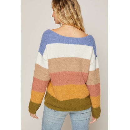 ClaudiaG Fuzzy Color Block Sweater