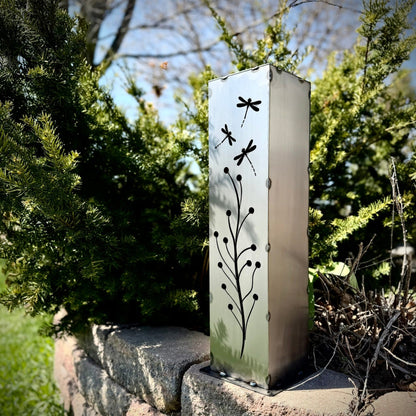Dragonfly Branch Solar Luminary Pillar - Steel