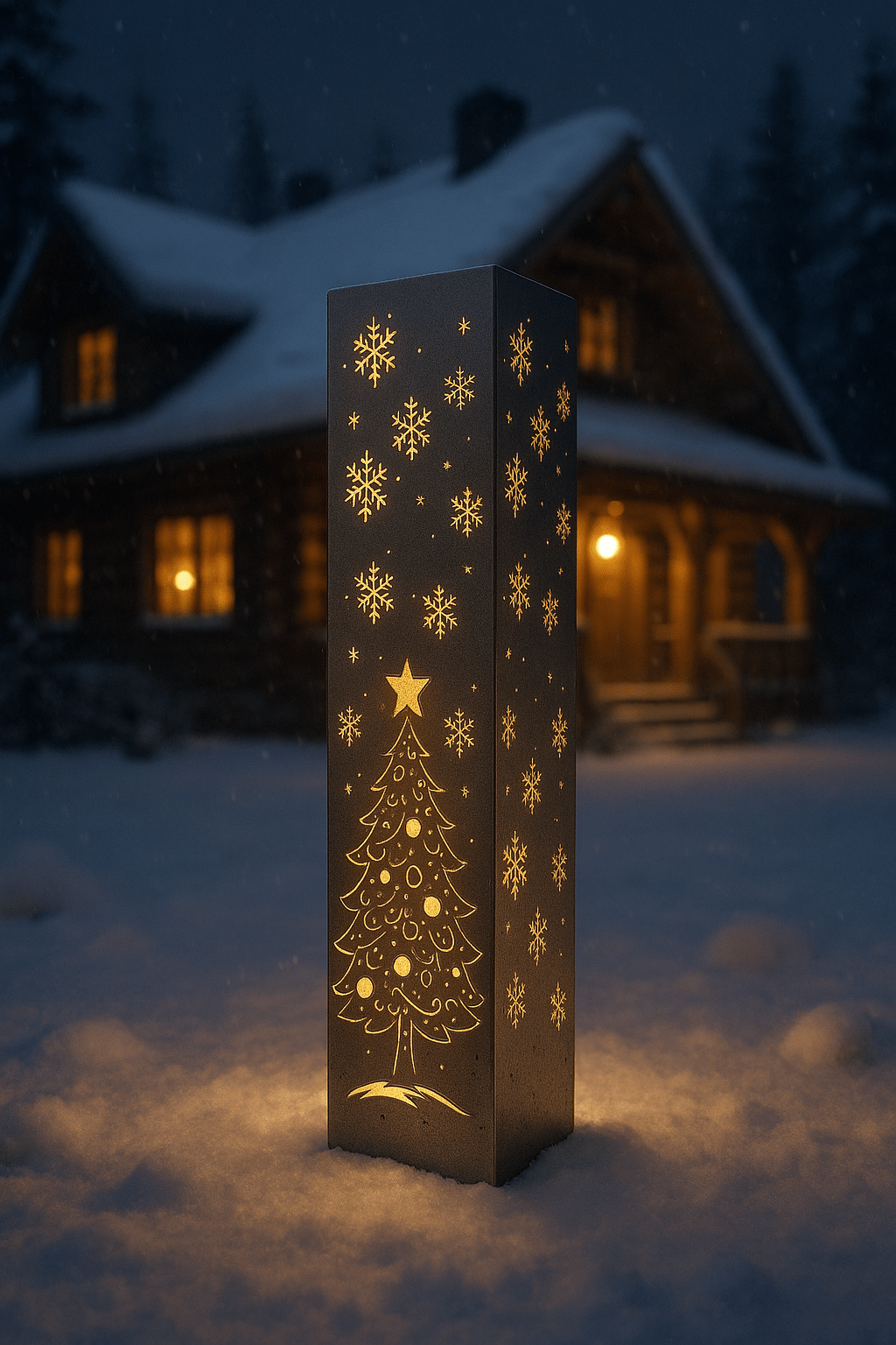 Enchanted Evergreen Solar Pillar - Steel Christmas Tree Solar Light
