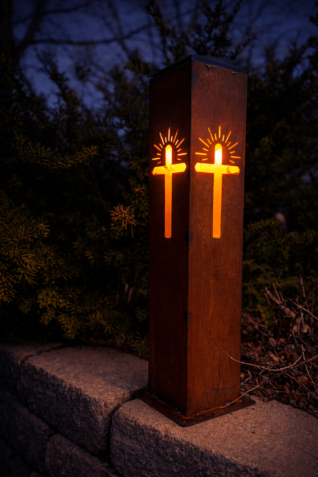 Eternal Light Solar Pillar - Steel Cross