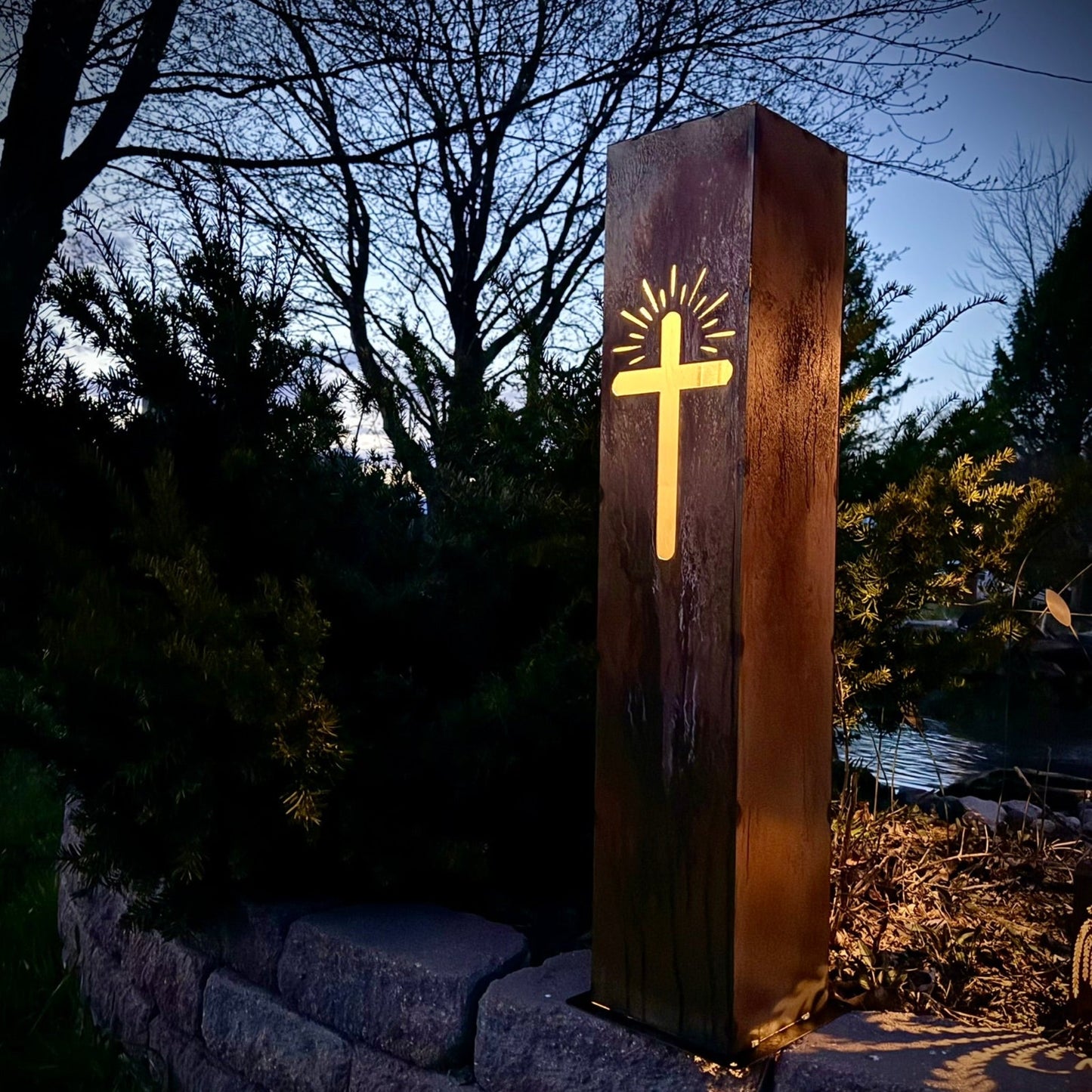 Eternal Light Solar Pillar - Steel Cross