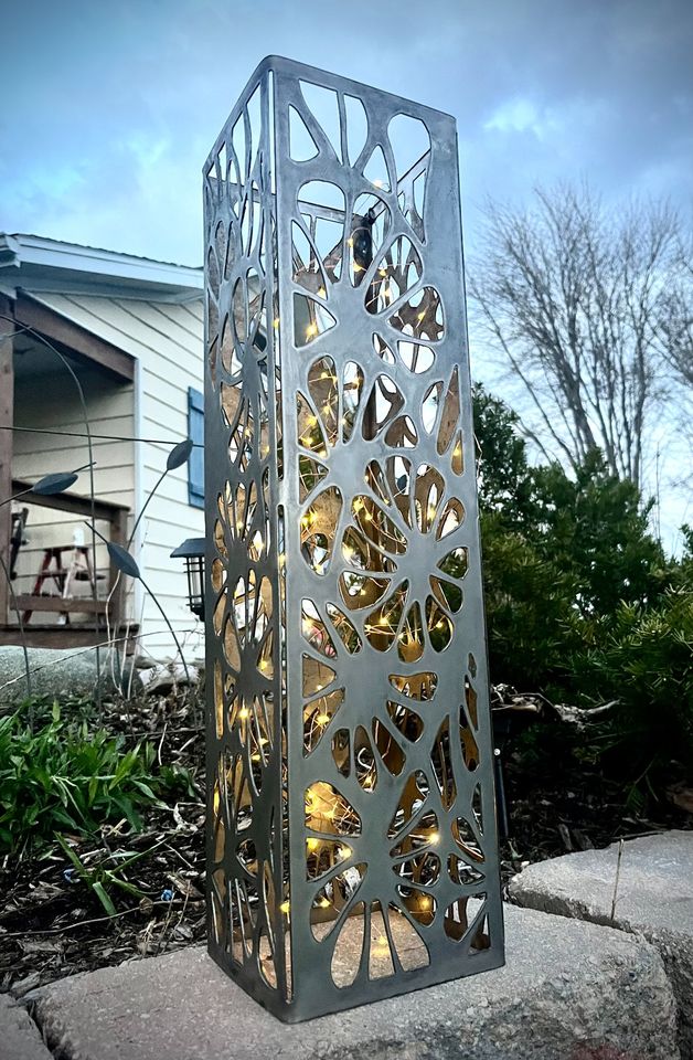Floral Burst Steel Luminary Pillar | Multiple Sizes