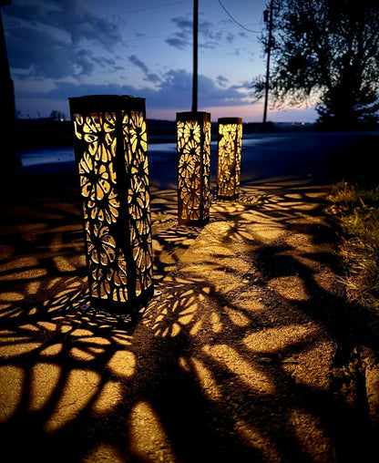 Floral Burst Steel Luminary Pillar | Multiple Sizes