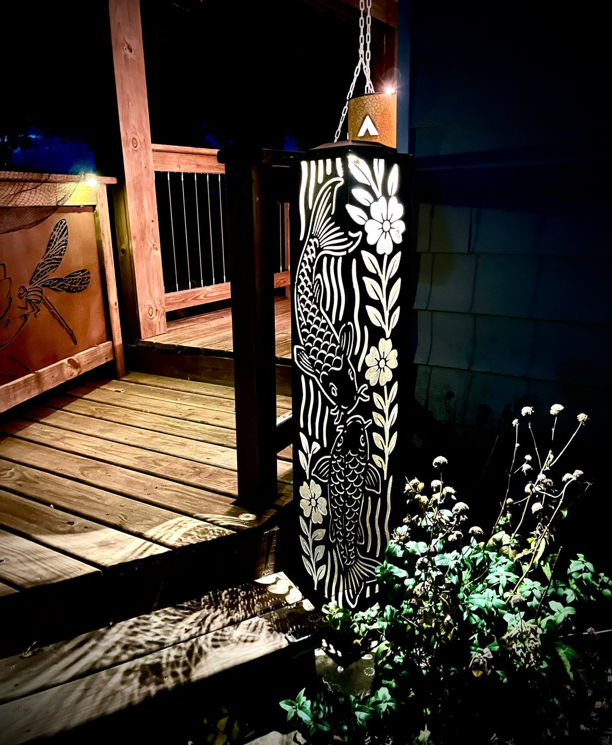 Floral Koi Steel Solar Pillar | Multiple Sizes | Corten Available