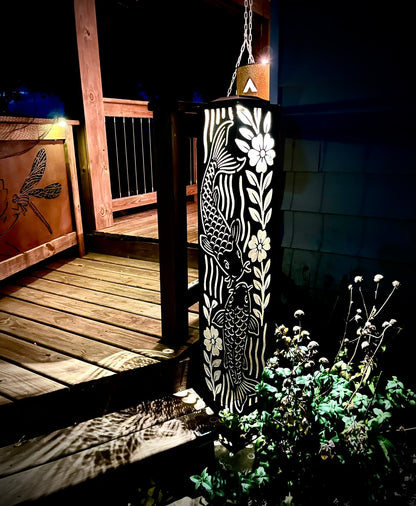 Floral Koi Steel Solar Pillar | Multiple Sizes | Corten Available