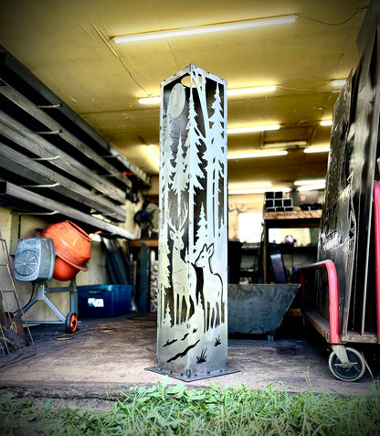 Deer at Dusk Corner Solar Pillar - Steel