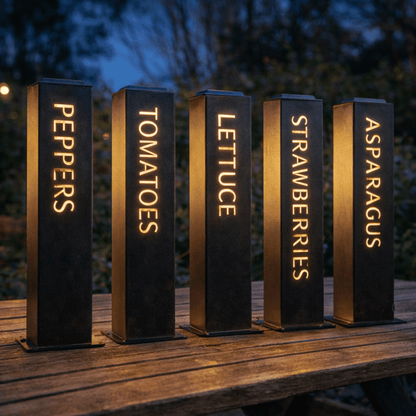 Garden Glow Solar Pillar Light - Steel - Garden Labels