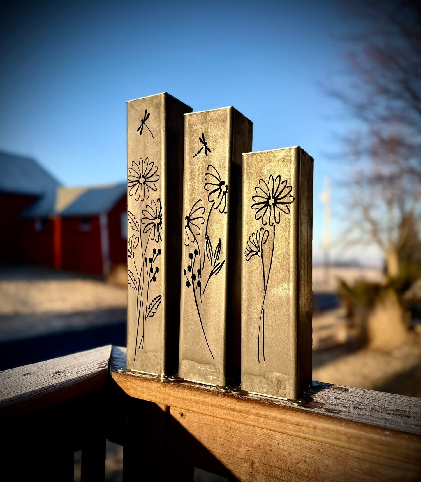 Glowing Daisies Luminary Pillars w/ Solar Cap