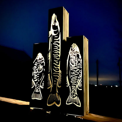 Gone Fishing Pillar Luminary w/ Solar Cap | Freshwater Pack